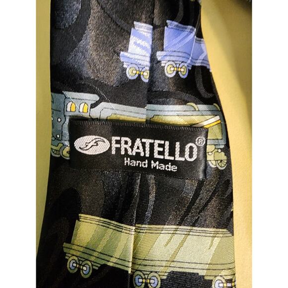 Fratello Mens Tie Trains Black 100%‎ Polyester - Picture 3 of 4